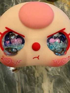New Baby Three 400 % Face Blue Glittery CRYING Eyes Pink Hair with Hearts 💕